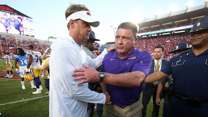 LSU's Ed Orgeron and Ole Miss's Lane Kiffin